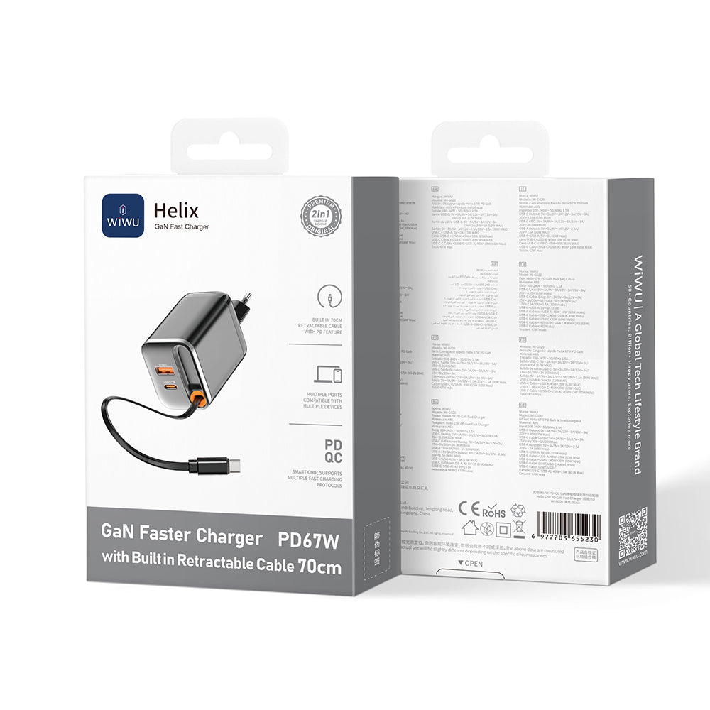 Wiwu Wi-G020 Helix Serisi GaN Teknolojili Hızlı Şarj Başlığı USB-A to Type-C PD 65W Type-C Kablolu Şarj Seti Wiwu Wi-G020 Helix Serisi GaN Teknolojili Hızlı Şarj Başlığı USB-A to Type-C PD 65W Type-C Kablolu Şarj Seti